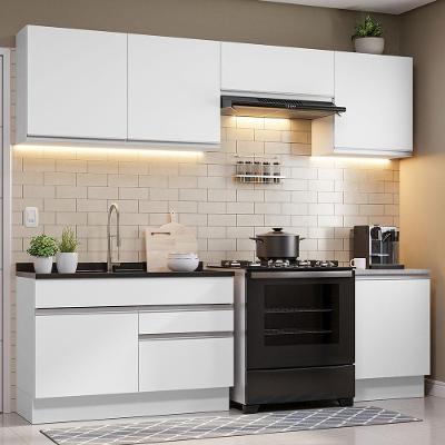 Armário de Cozinha Completa Glamy 04 5 Portas 3 Gavetas MDP 260cm Branco