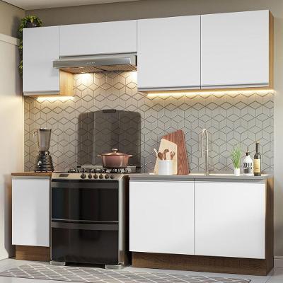 Armário de Cozinha Glamy 10 5 Portas MDF 240cm Branco Rustic com Aéreos e Balcões