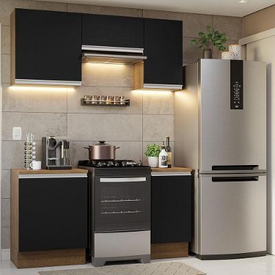 Armário de Cozinha Completa Glamy 07 5 Portas em MDP 160cm Preto Rustic