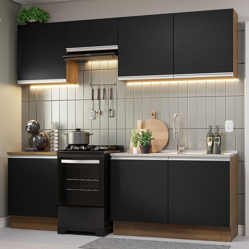 Armário De Cozinha 240Cm Rustic/Preto Glamy 09 Rustic/Preto - 1