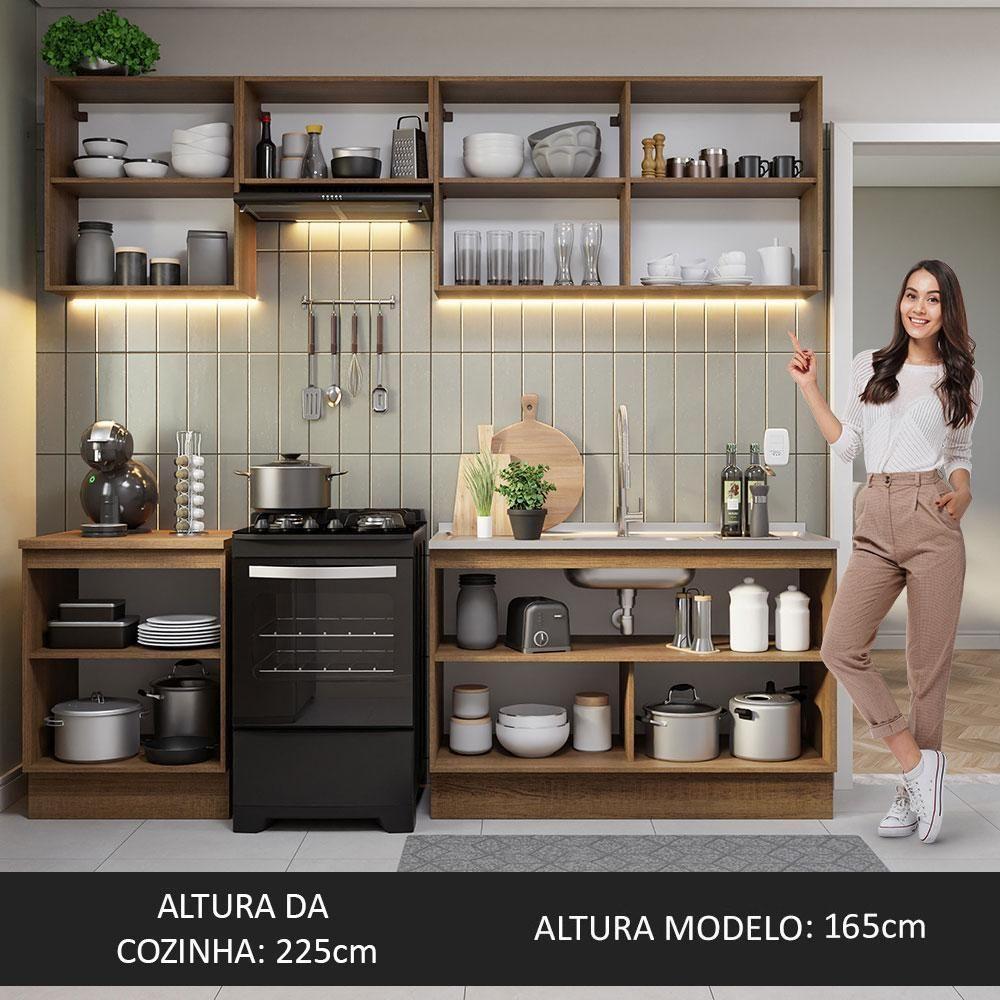 Armário De Cozinha 240Cm Rustic/Preto Glamy 09 Rustic/Preto - 6