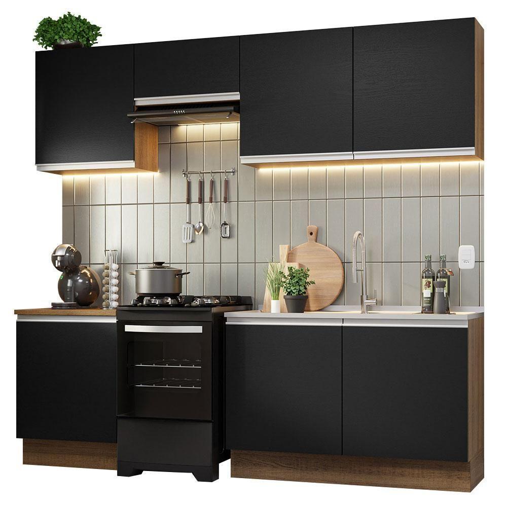 Armário De Cozinha 240Cm Rustic/Preto Glamy 09 Rustic/Preto - 10