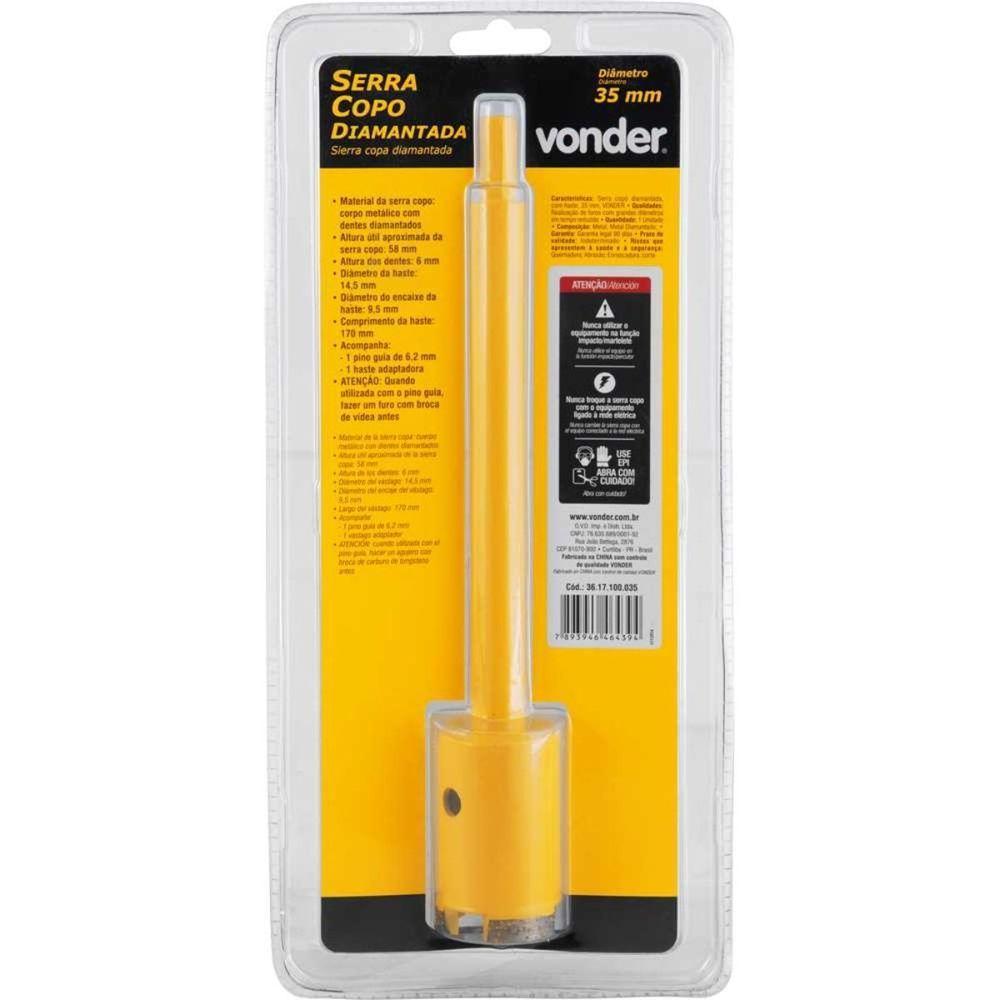 Serra Copo Diamantada 35mm Vonder Com Haste Sextavada Alvenaria Telhas Tijolos Cerâmicas Granito - 6