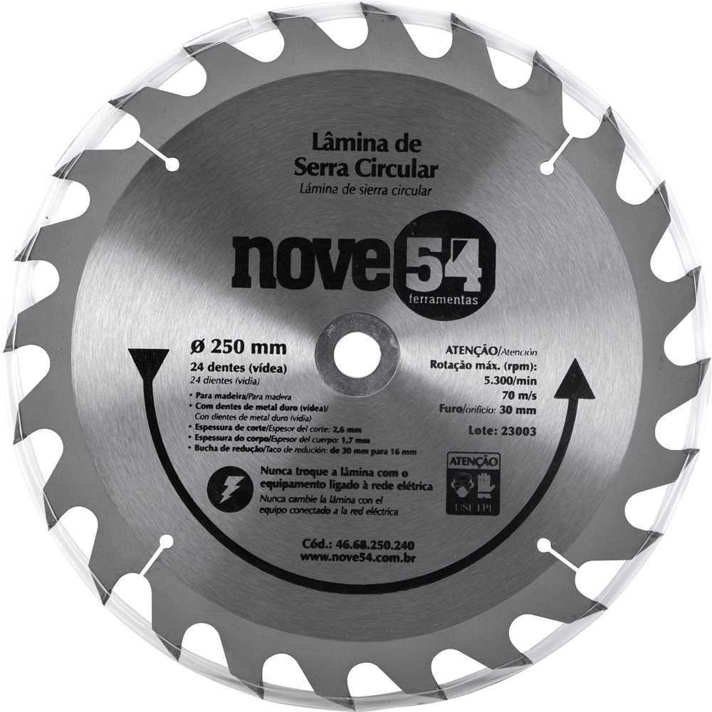 Lâmina De Serra Circular Vídea 250mm 24 Dentes Nove54 - 1