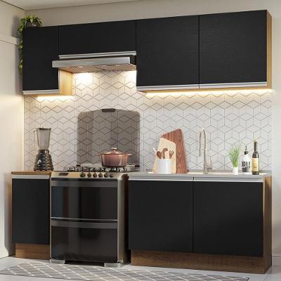 Armário de Cozinha Completa Glamy 10 7 Portas MDF 240cm Preto Rustic com Pés Reguláveis