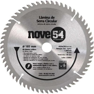 Lâmina Serra Circular Vídea 185mm 60 Dentes Furo 20mm Nove54