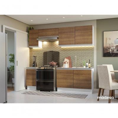 Armário de Cozinha Glamy 10 5 Portas MDF 240cm Branco Rustic com Pés Reguláveis