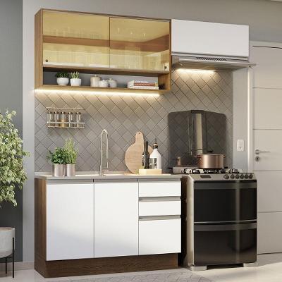 Armário de Cozinha Glamy 08 6 Portas 3 Gavetas MDP 200 cm Branco Rustic Completo