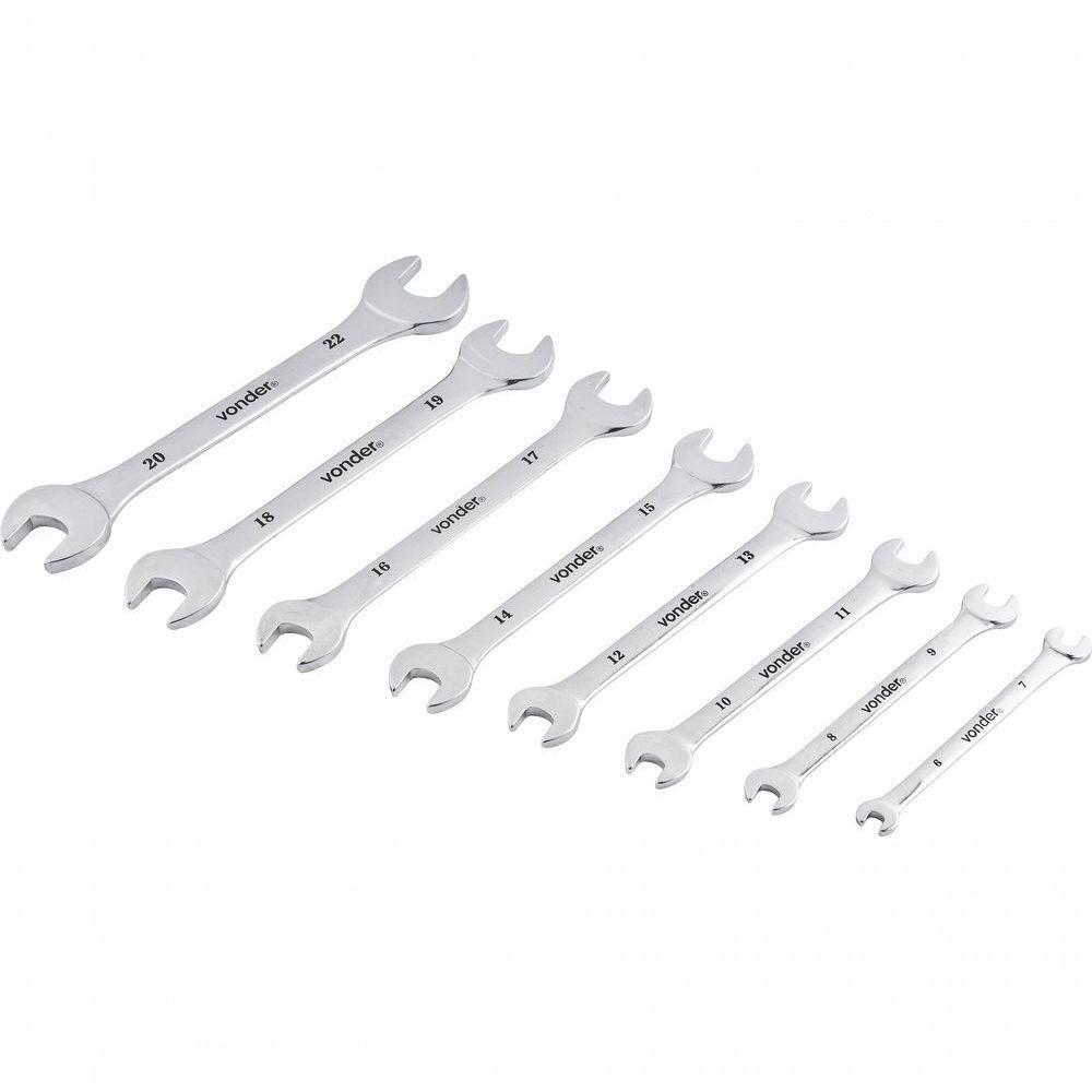 Jogo Chave Fixa 6-22mm Cromo Vanádio Cromada Com 8 Peças Est - 1