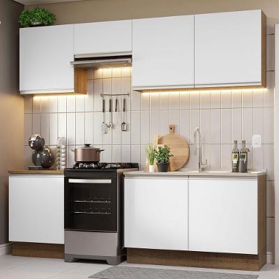 Armário de Cozinha Completa Glamy 09 7 Portas MDF 240cm Branco Rustic com Tampo