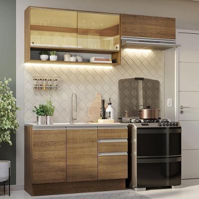 Armário de Cozinha Glamy 08 5 Portas 3 Gavetas MDP 200cm Rustic com Vidro Reflex