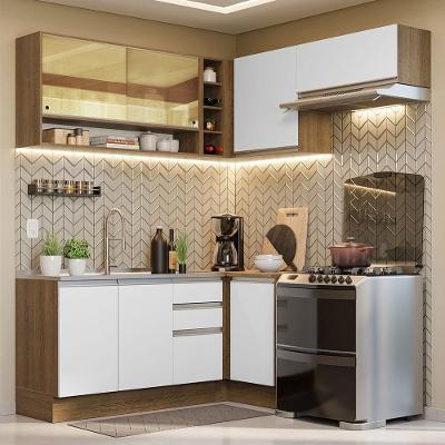Armário de Cozinha Completa de Canto Glamy 7 Portas 3 Gavetas MDF 349cm Branco Rustic