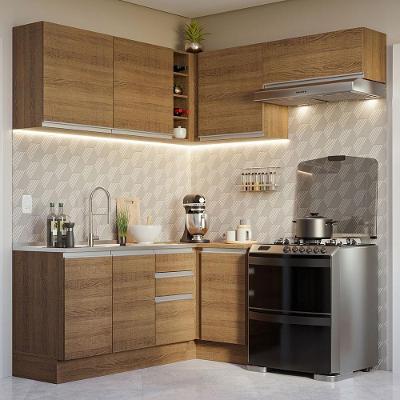 Armário de Cozinha Rustic Glamy 07 8 Portas 3 Gavetas MDF 349cm Marrom