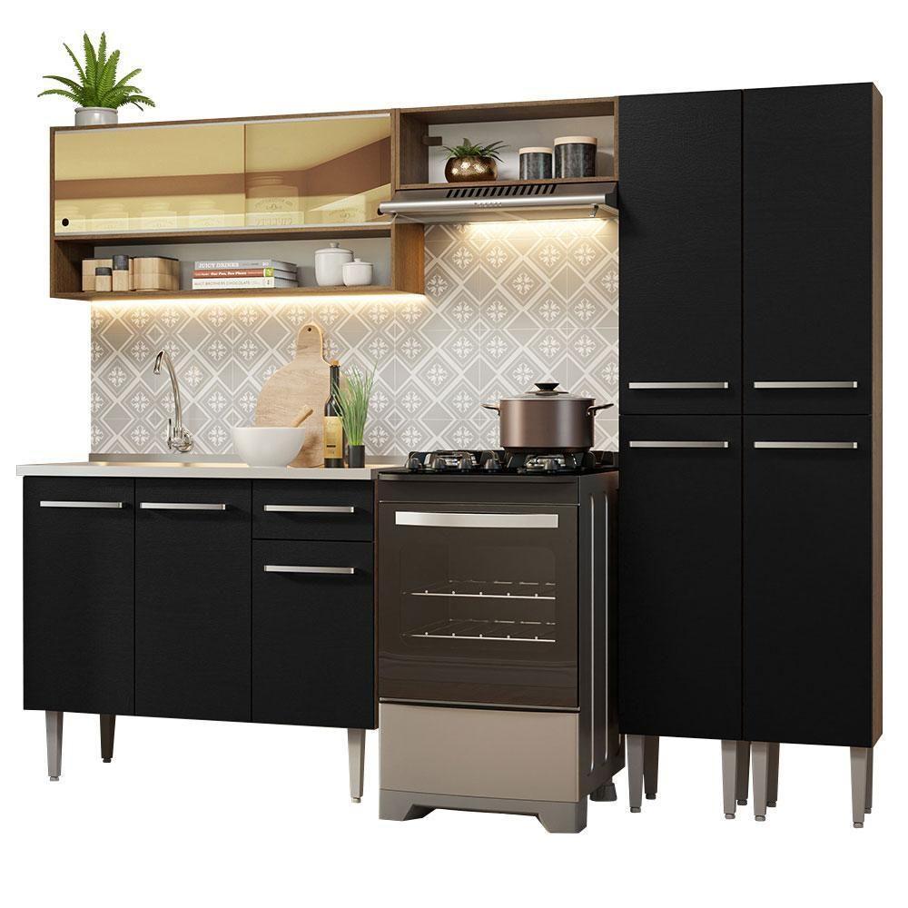 Armário De Cozinha Compacta 229cm Com Pia Rustic/preto Emilly Madesa 11 Rustic/preto - 9