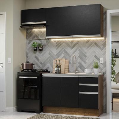 Armário de Cozinha Glamy 09 4 Portas 3 Gavetas 180cm Preto Rustic com Corrediças Telescópicas