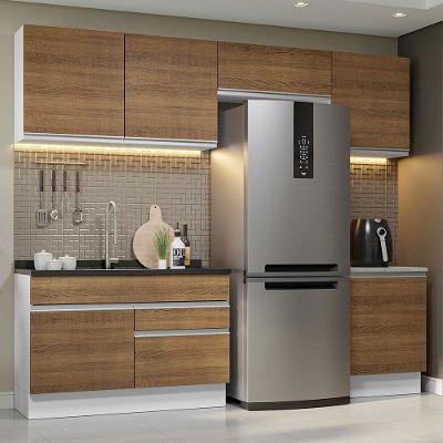 Armário de Cozinha Completa Glamy 05 7 Portas 3 Gavetas MDP 260cm Branco Rustic