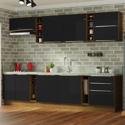 Armário Completo Lux 11 Portas 3 Gavetas em MDF 300cm Preto para Ambiente Planejado