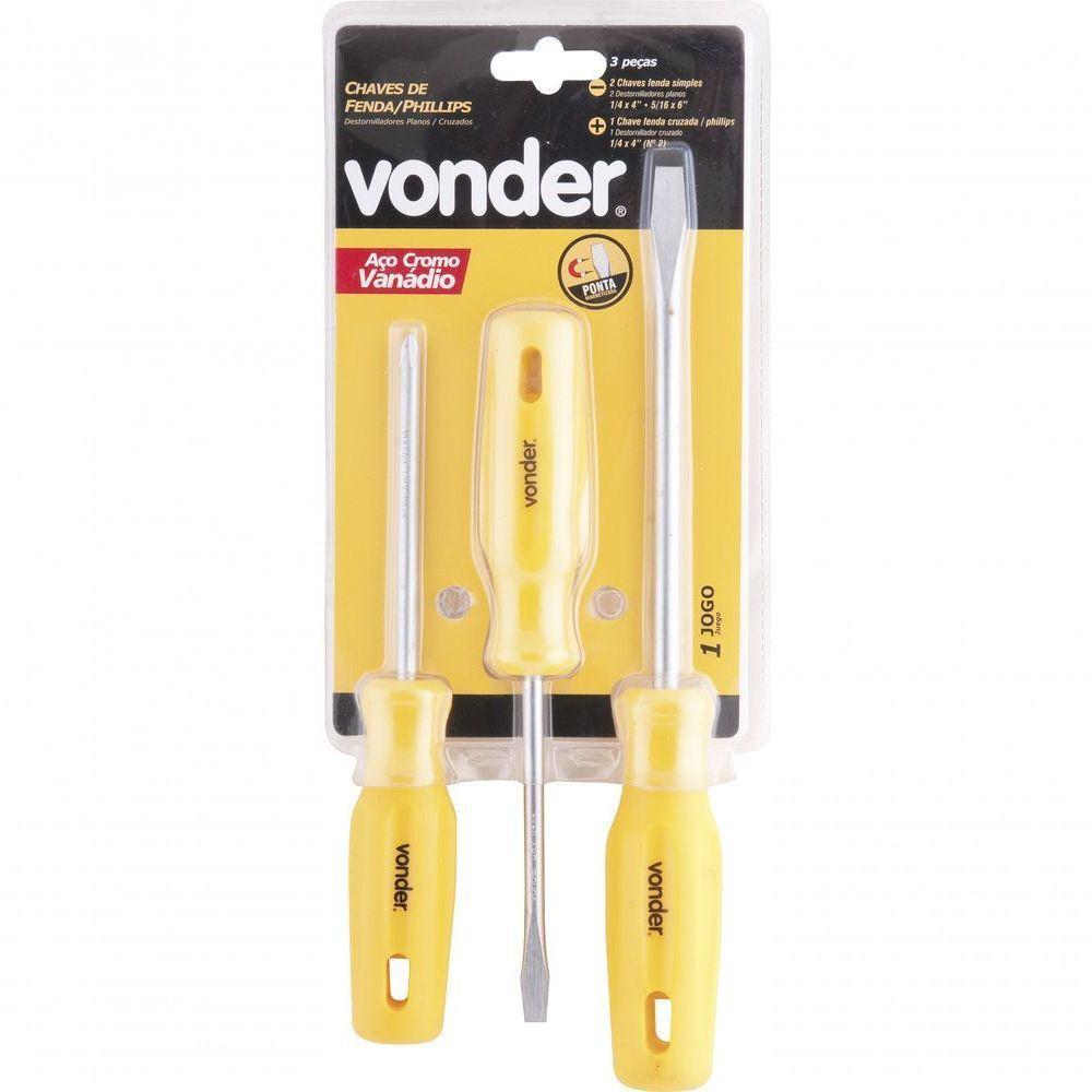 Jogo Chave Fenda E Philips Cromo Vanádio Com 3 Peças Vonder - 1