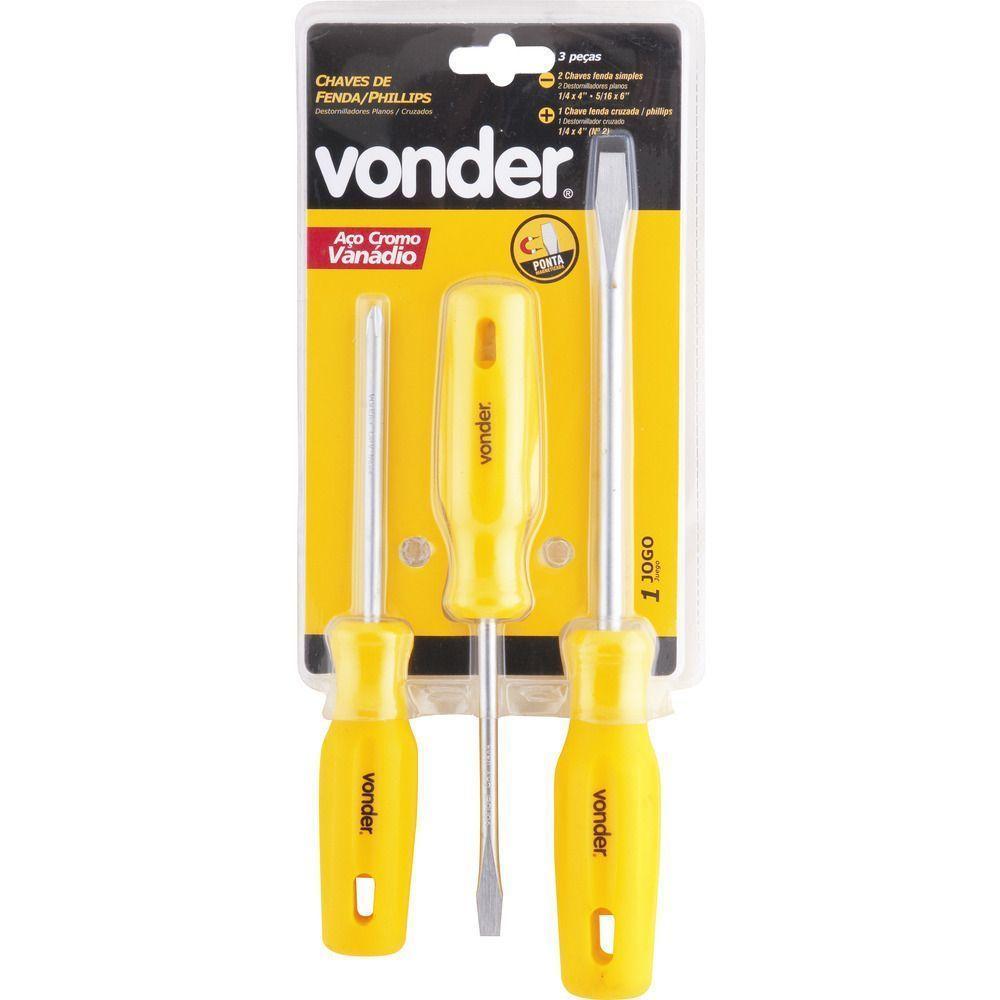 Jogo Chave Fenda E Philips Cromo Vanádio Com 3 Peças Vonder - 2