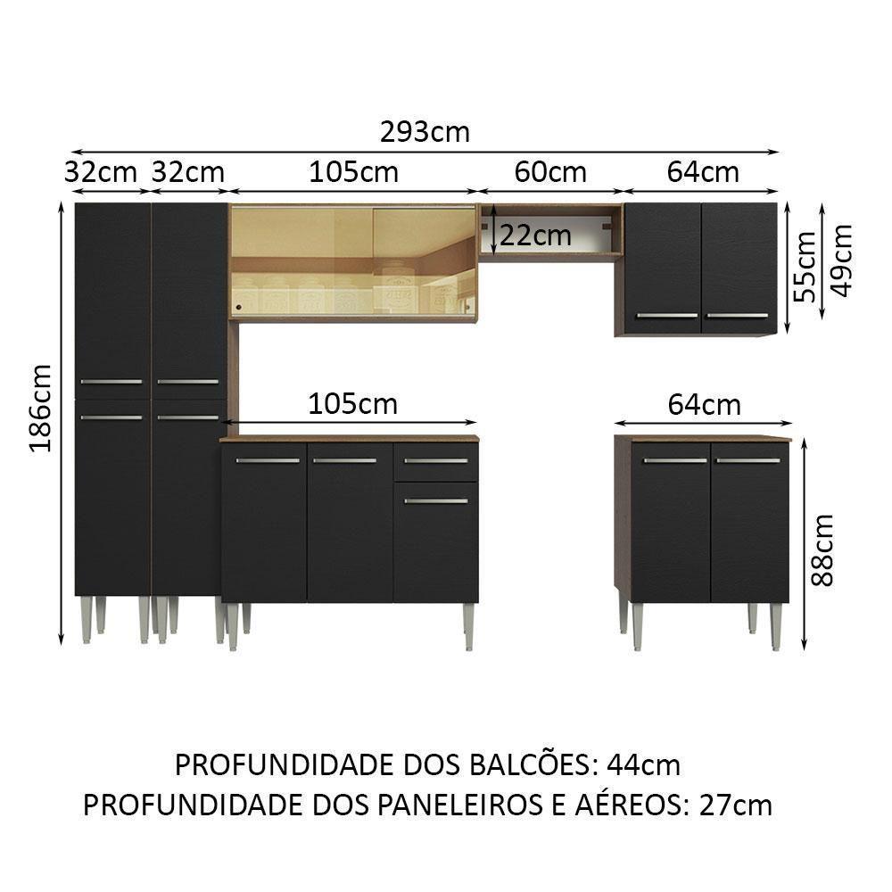 Armário De Cozinha Completa 293Cm Madesa 05 Rustic/Preto - 9