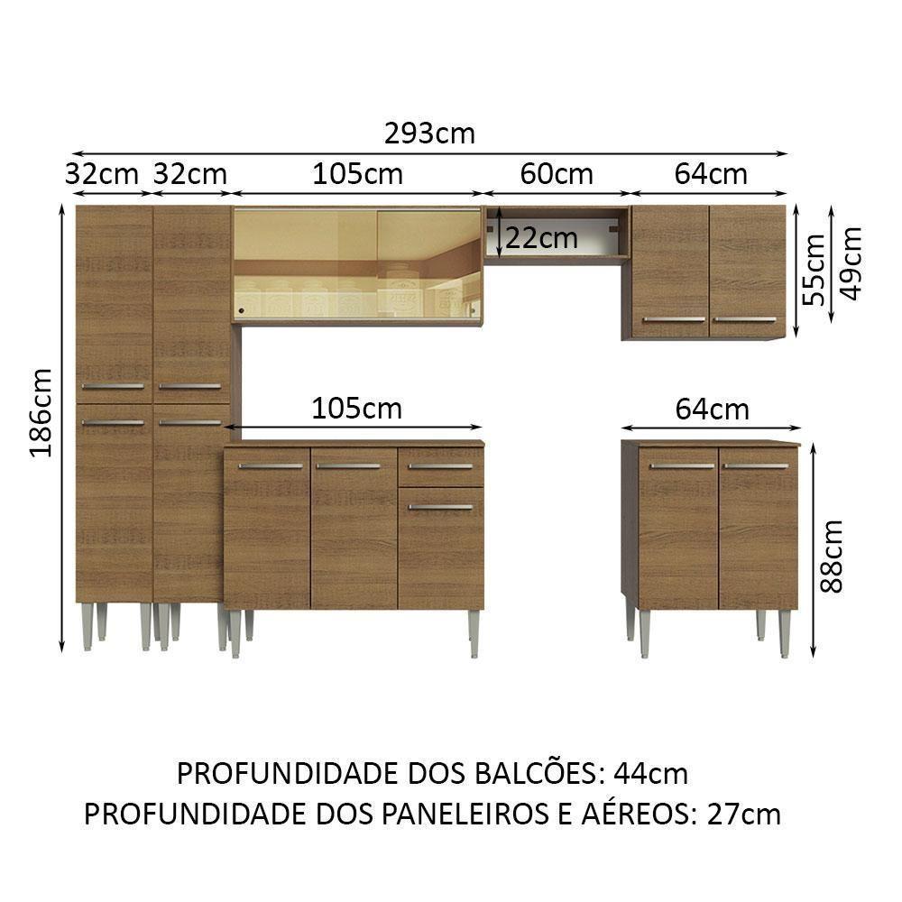 Armário De Cozinha Completa 293Cm Madesa 05 Rustic - 9