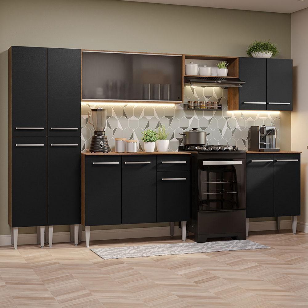 Armário De Cozinha Completa 293Cm Madesa 04 Rustic/Preto - 1