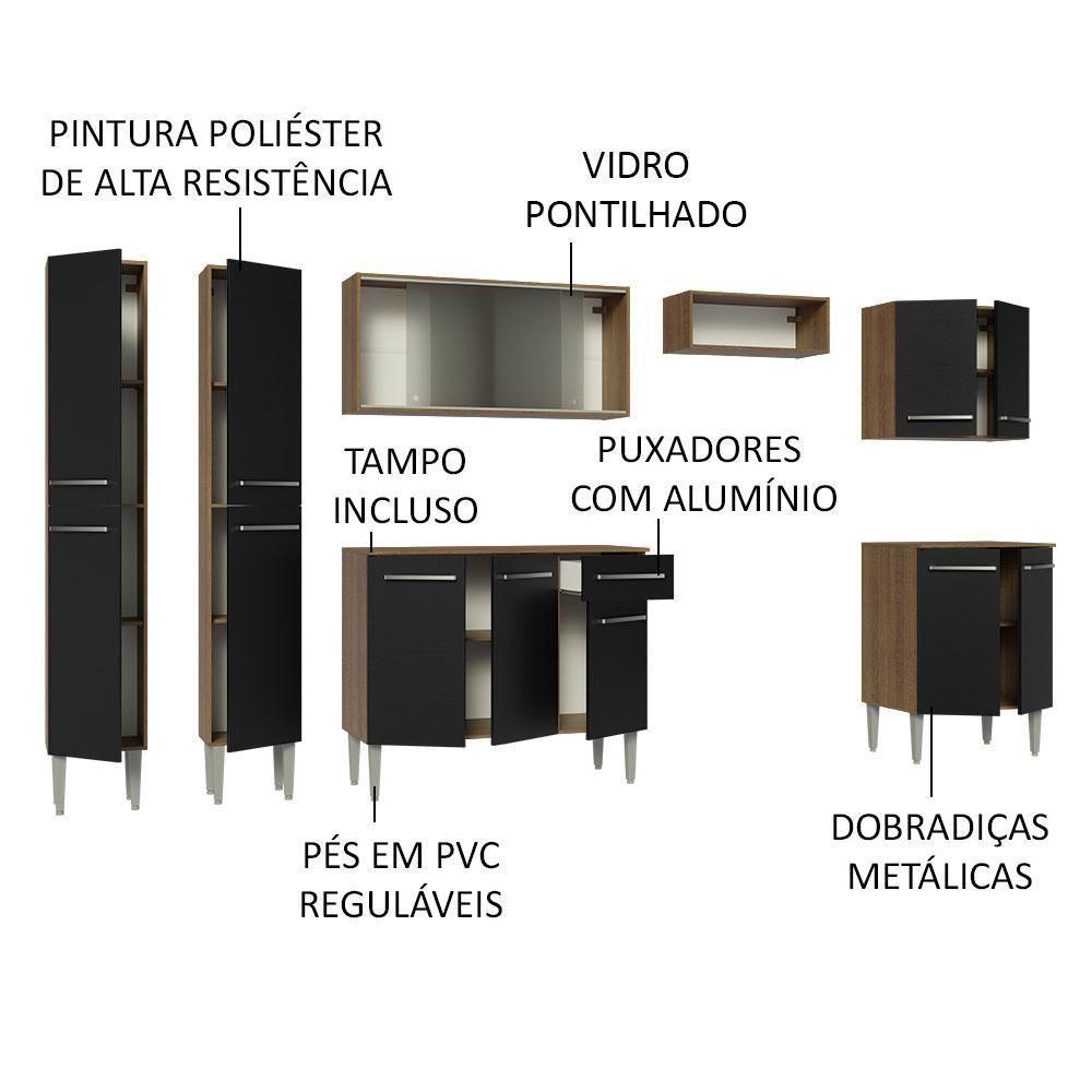 Armário De Cozinha Completa 293Cm Madesa 04 Rustic/Preto - 8
