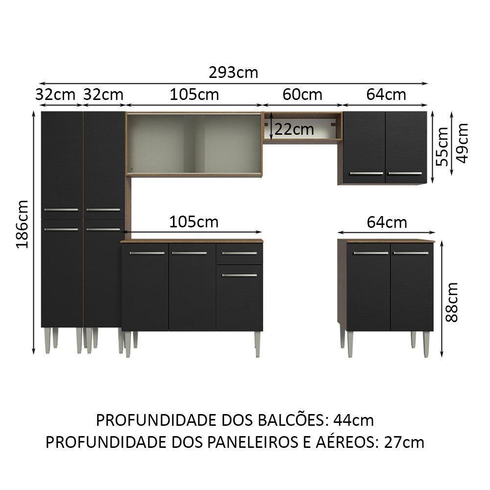 Armário De Cozinha Completa 293Cm Madesa 04 Rustic/Preto - 9