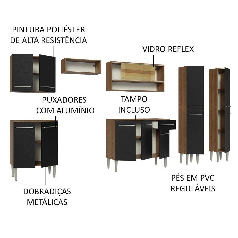 Armário De Cozinha Completa 293Cm Madesa 03 Rustic/Preto - 7