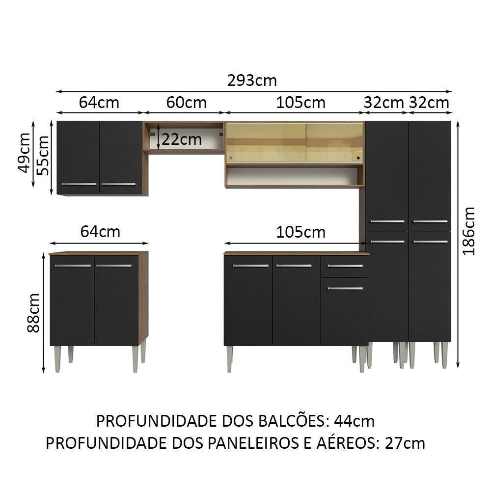 Armário De Cozinha Completa 293Cm Madesa 03 Rustic/Preto - 8