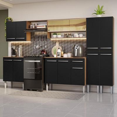 Armário de Cozinha Completa Emilly 13 Portas 1 Gaveta 293cm Rustic Preto Moderno