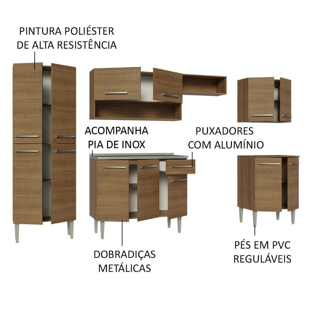 Armário De Cozinha Completa 293cm Com Pia Rustic Emilly Madesa 08 Rustic - 9