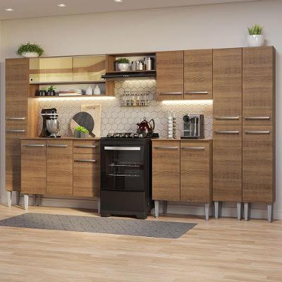 Armário de Cozinha Completa Emilly 16 Portas 1 Gaveta MDF 325cm Rustic com Tampo