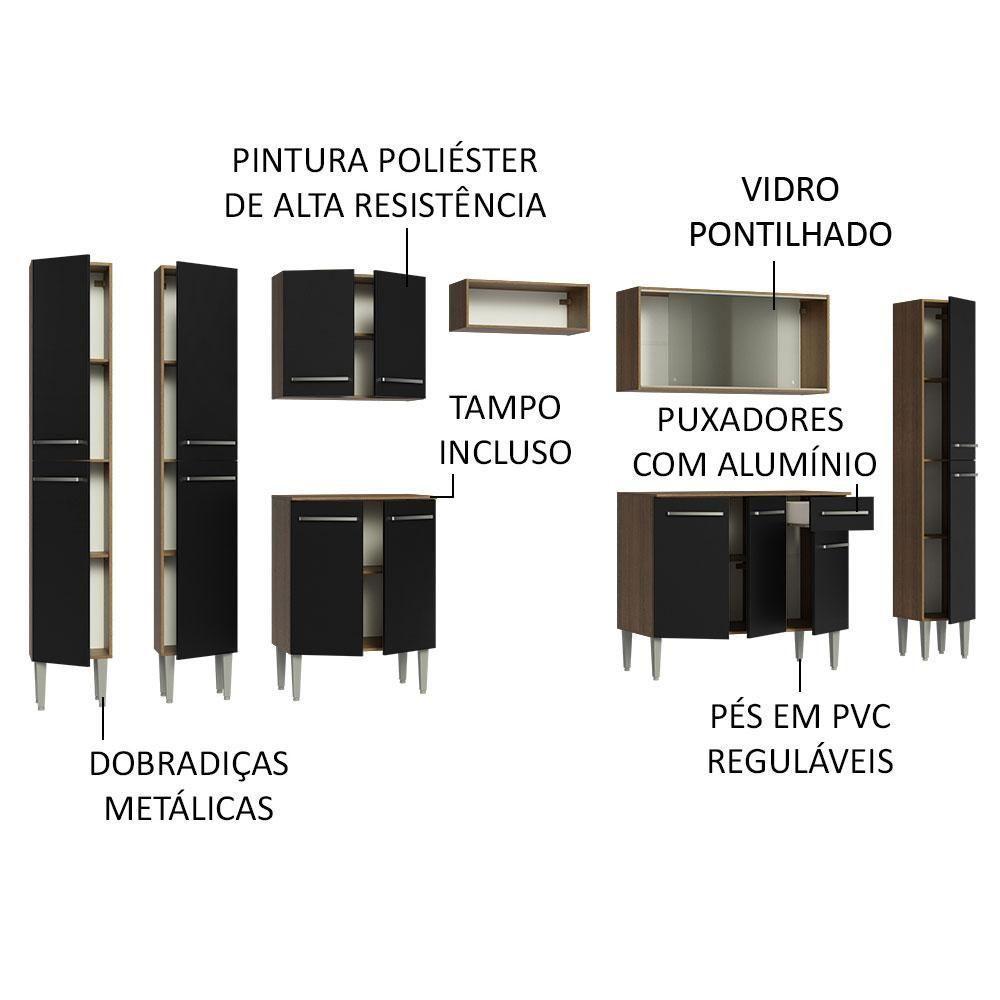 Armário De Cozinha Completa 325Cm Madesa 03 Rustic/Preto - 8