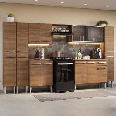 Armário de Cozinha Completa Emilly 17 Portas 1 Gaveta MDF 325cm Rustic com Pés Reguláveis