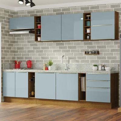 Armário de Cozinha Completa Lux 11 Portas 3 Gavetas MDF 300cm Cinza