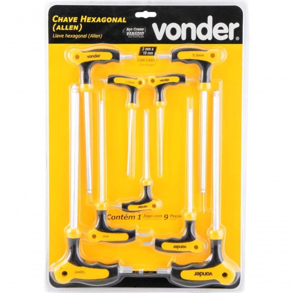 Jogo De Chaves Allen Abaulada Cabo T 2mm A 10mm Com 9 Peças Vonder - 2
