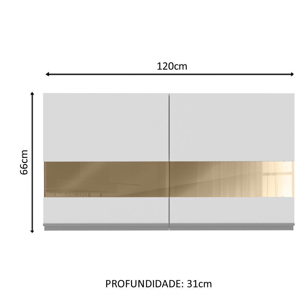 Armário Aéreo Glamy 100% MDF 120 cm 2 Portas Vidro Branco - 7