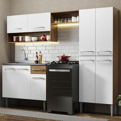 Armário de Cozinha Emilly 7 Portas MDF 290cm Branco Rustic com Pia