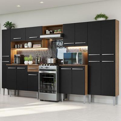 Armário de Cozinha Completa Emilly 15 Portas 1 Gaveta MDF 325cm Rustic com Puxadores em Alumínio