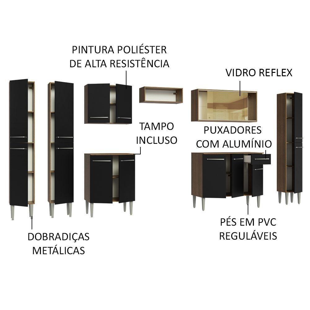 Armário De Cozinha Completa 325Cm Madesa 04 Rustic/Preto - 7