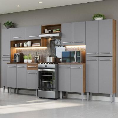 Armário de Cozinha Completa Emilly 15 Portas 1 Gaveta MDF 325cm Cinza Texturizado