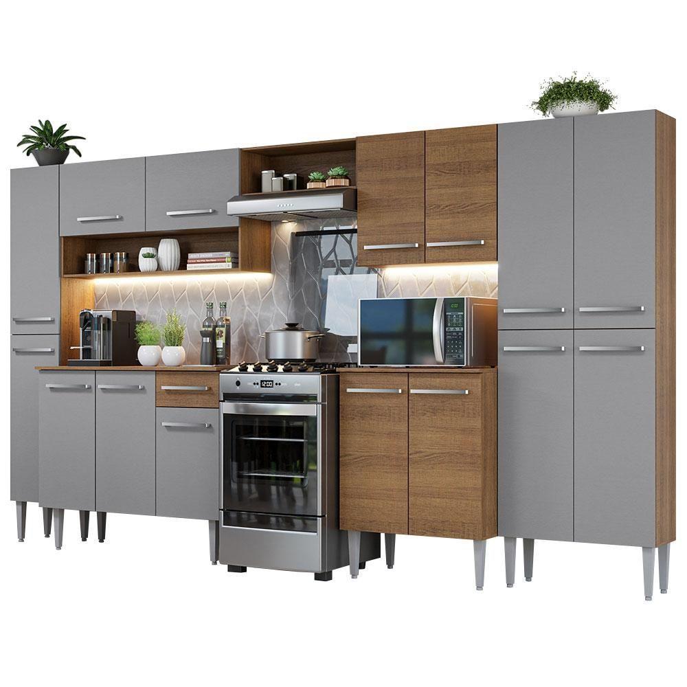 Armário De Cozinha Completa 325cm Rustic/cinza Emilly Madesa - 10