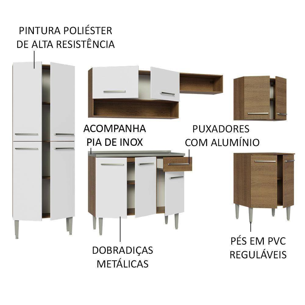 Armário De Cozinha Completa 293cm Com Pia Rustic/branco Emilly Madesa 08 Rustic/branco - 7