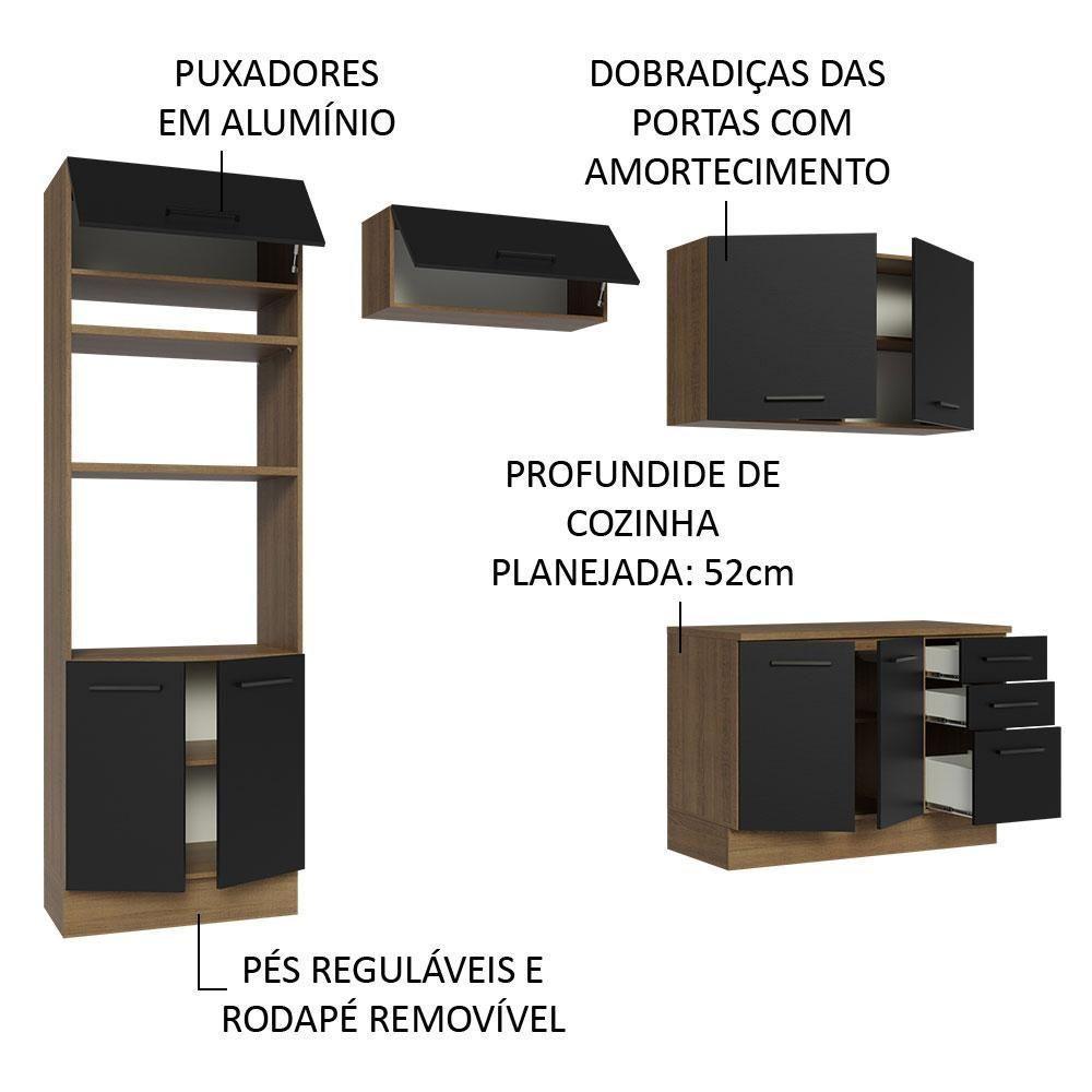 Armário De Cozinha Completa 270cm Rustic/preto Agata Madesa 07 Rustic/preto - 8