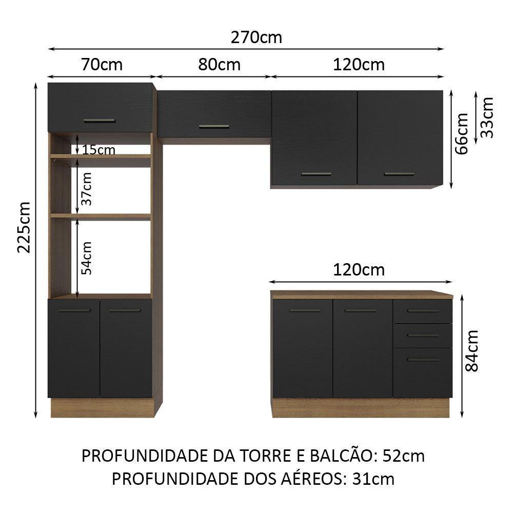 Armário De Cozinha Completa 270cm Rustic/preto Agata Madesa 07 Rustic/preto - 9
