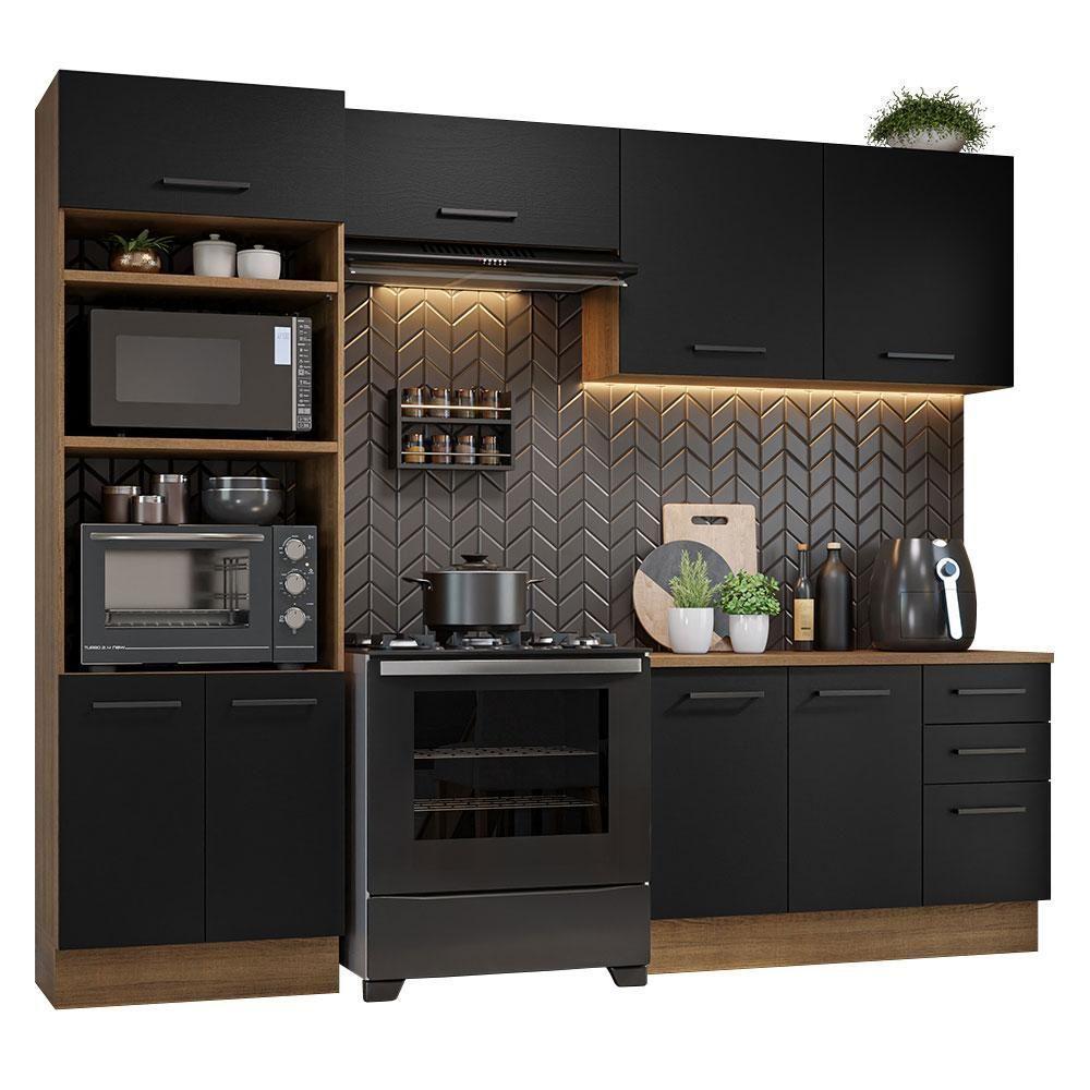 Armário De Cozinha Completa 270cm Rustic/preto Agata Madesa 07 Rustic/preto - 10