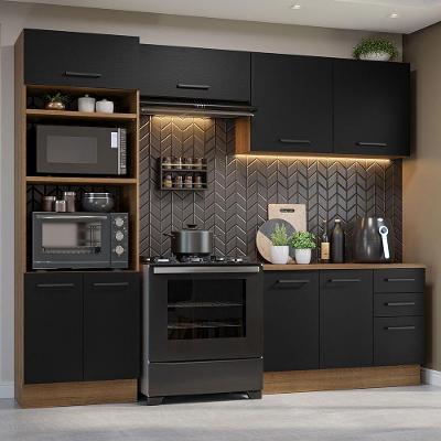 Armário De Cozinha Completa 270cm Rustic/preto Agata Madesa 07 Rustic/preto