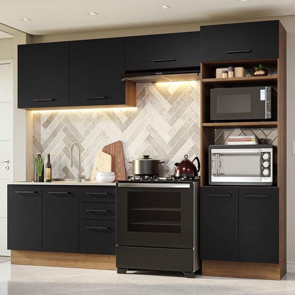 Armário De Cozinha Completa 270cm Rustic/preto Agata Madesa 08 Rustic/preto - 1