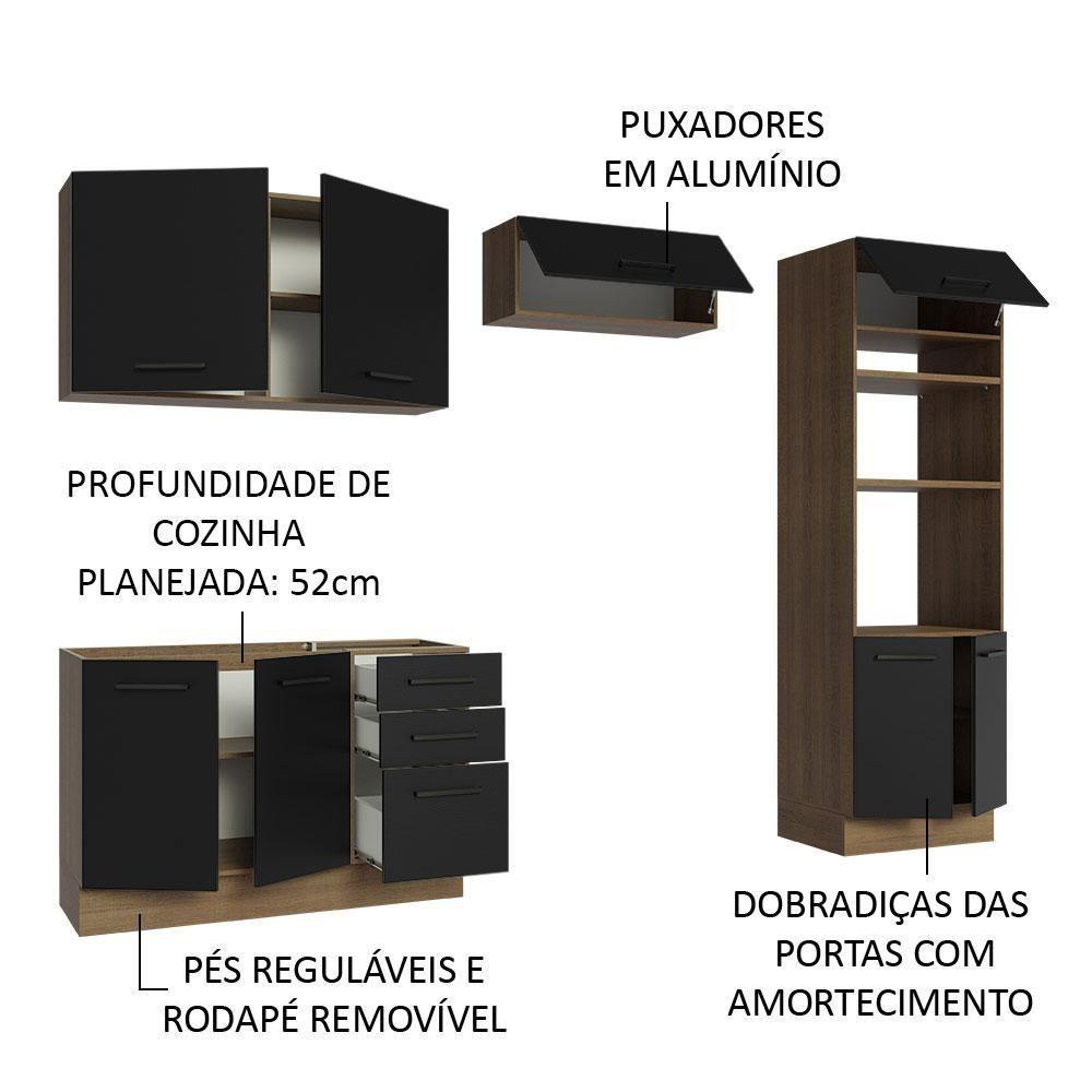 Armário De Cozinha Completa 270cm Rustic/preto Agata Madesa 08 Rustic/preto - 8